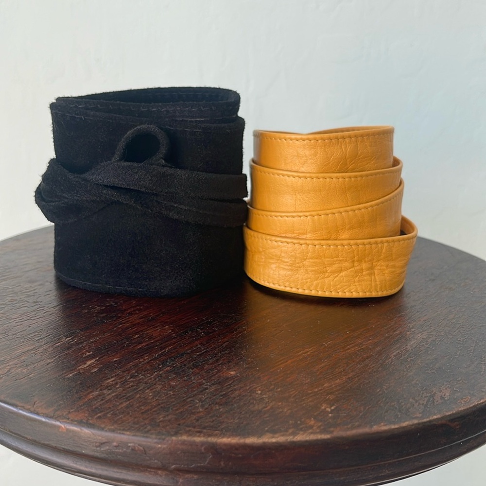 Set of 2 Obi Belts - 1 in Black Suede and 1 Vintage in Mustard Leather